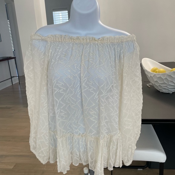 Rebecca Taylor Tops - Rebecca Taylor off the shoulder long sleeve sheer ruffle bottom